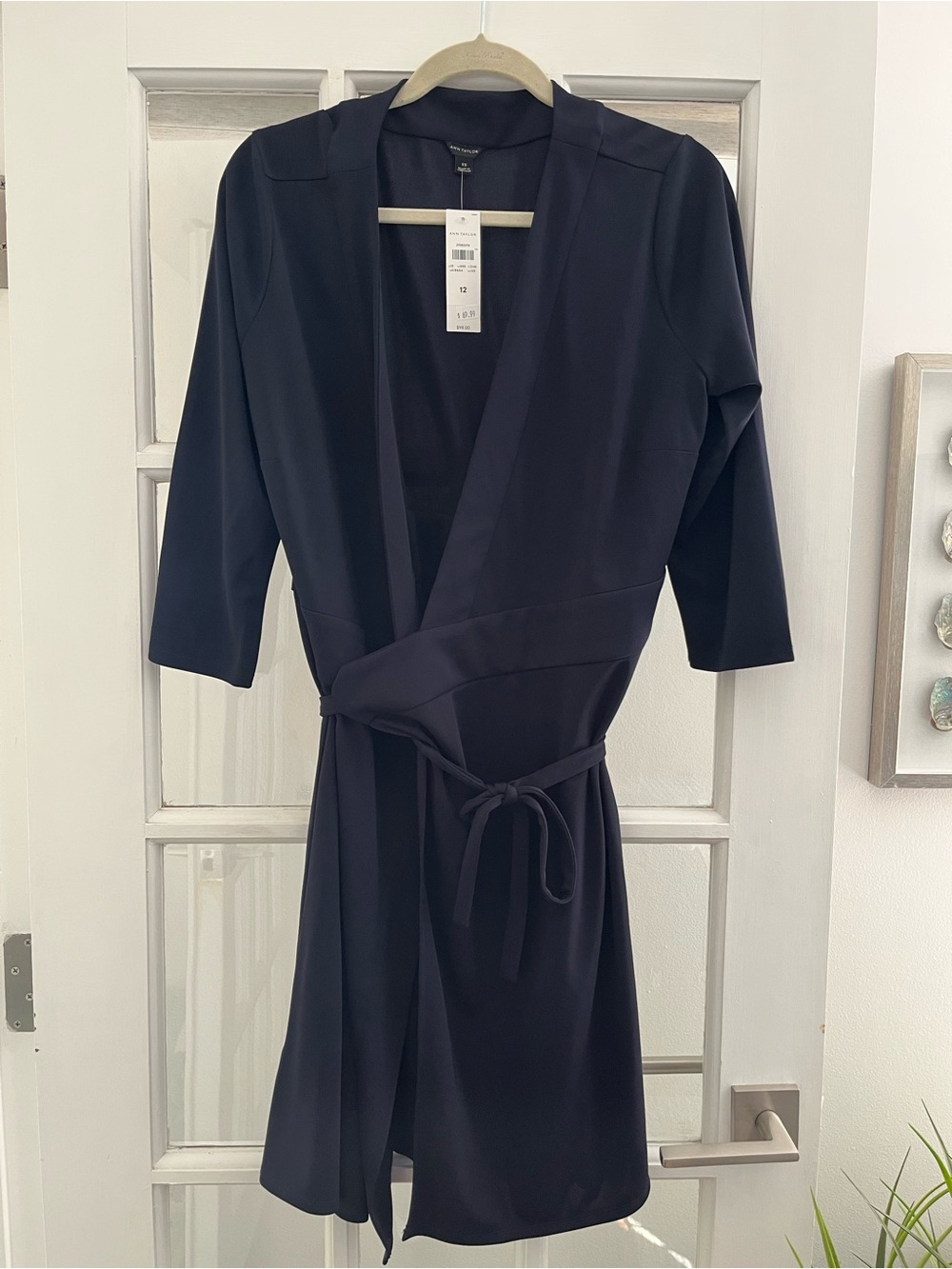 Ann Taylor Navy Wrap Dress with Waist Tie